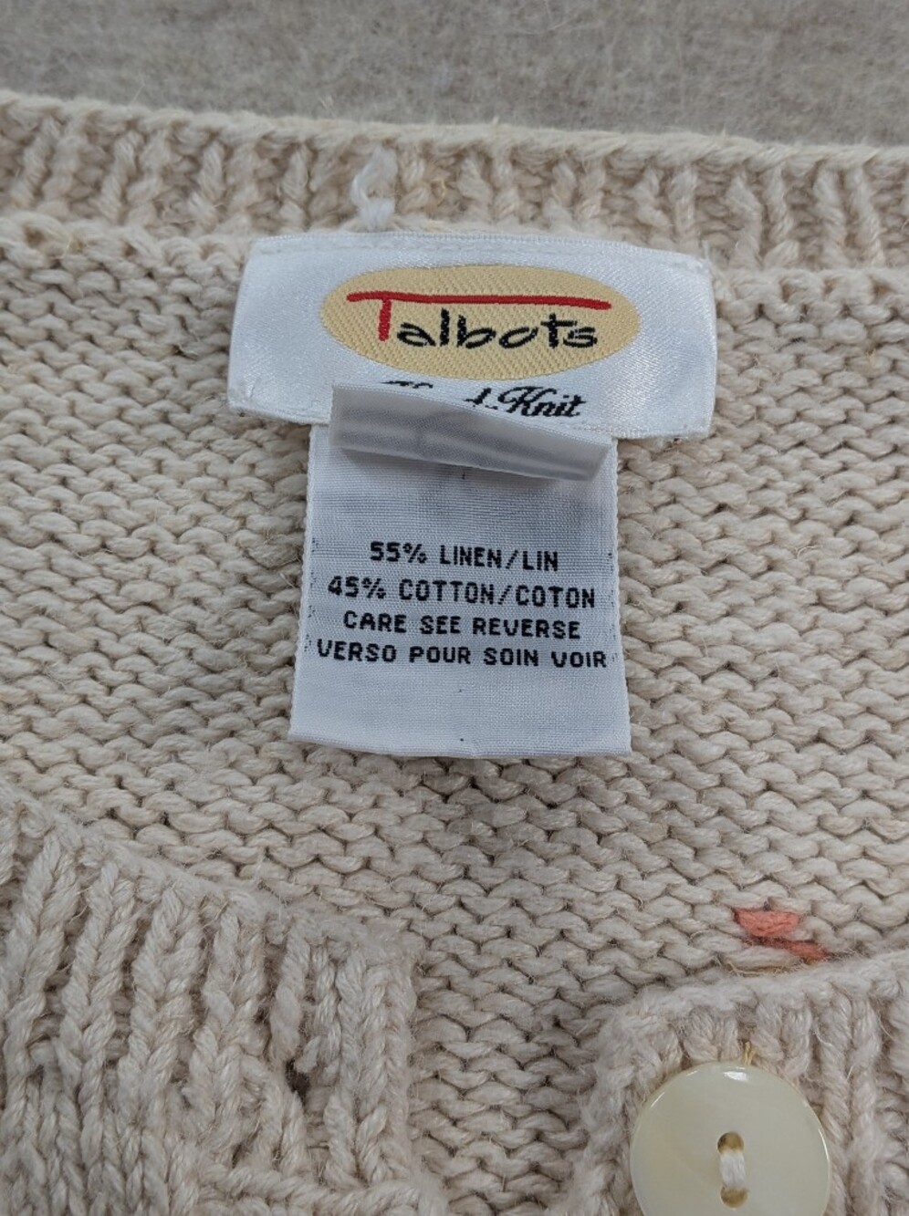 Vintage Fruit Peaches Knit Cardigan Linen Talbots Jacquard Cotton Rare Unique XL - Picture 6 of 12